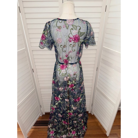 Lularoe Floral Embroidered Maxi Dress Sheer Overlay Short Sleeve Size S - Picture 5 of 7